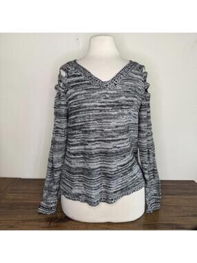 Dots Black and White Knit Sweater with Shoulder Cutouts XL